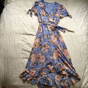 Blue Floral Wrap Dress